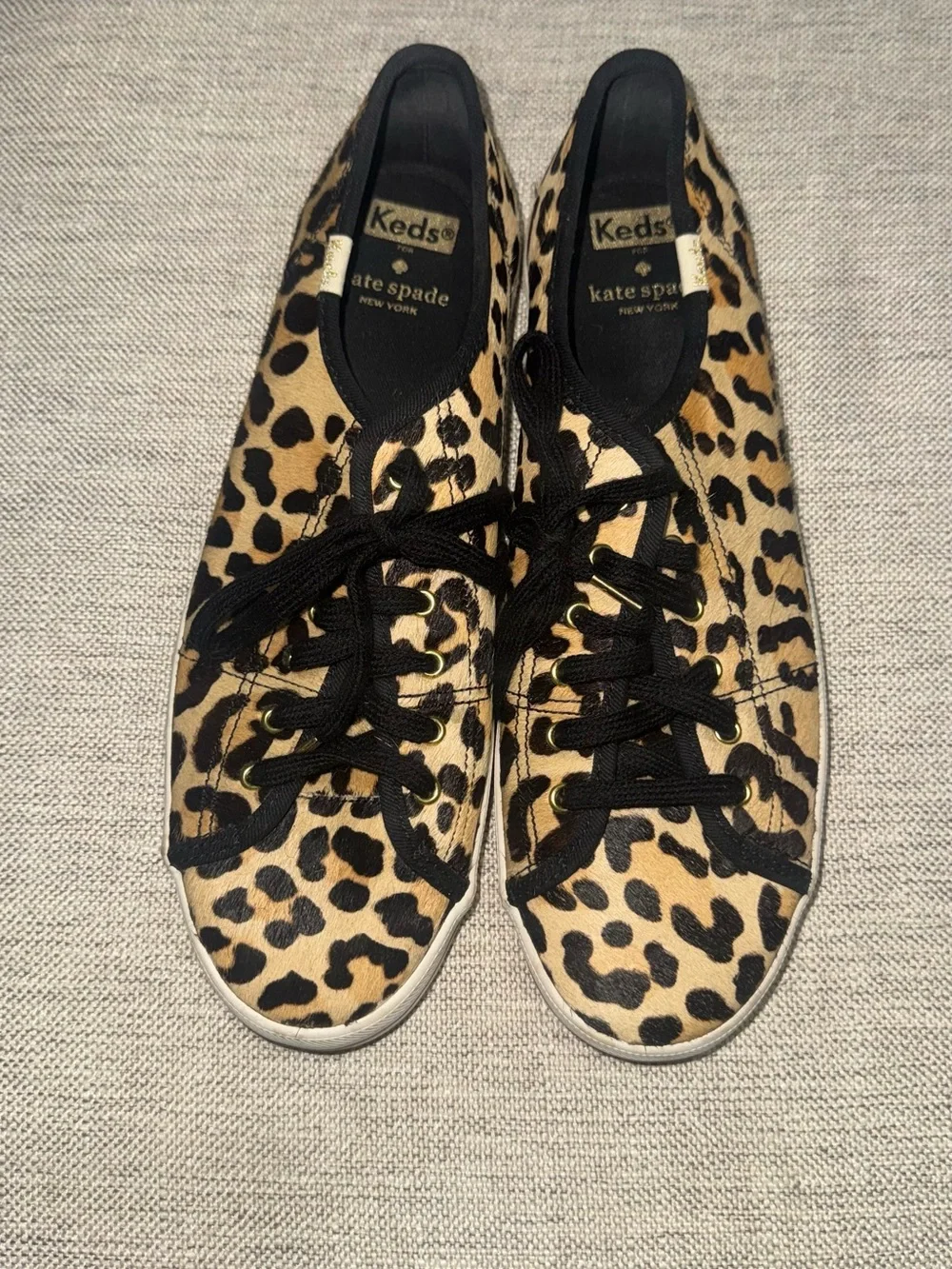 kate spade x Keds Leopard Print Lace-Up Sneakers in tan and black - Picture 1 of 5